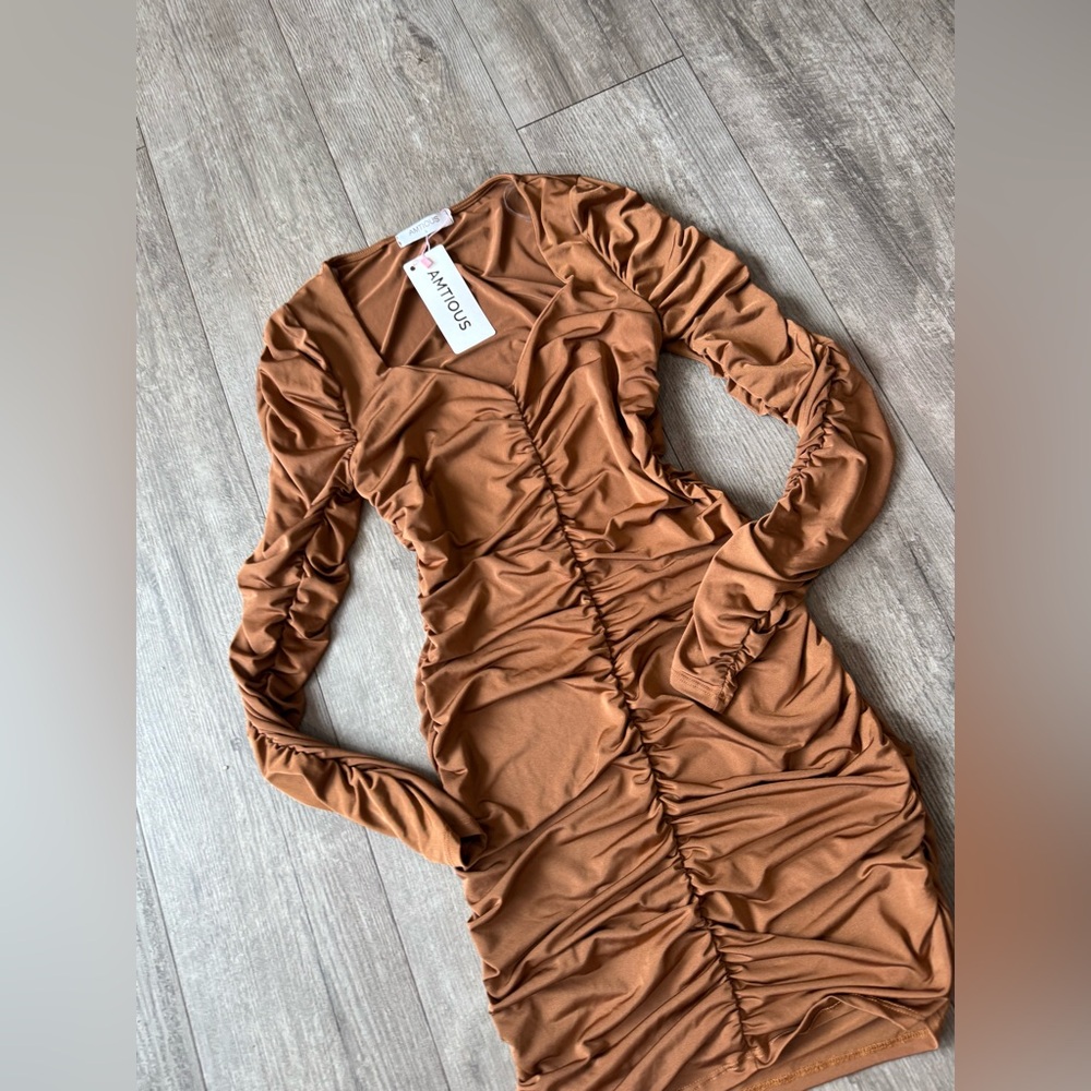 AMTIOUS Brown Ruched Dress - Picture 5 of 9